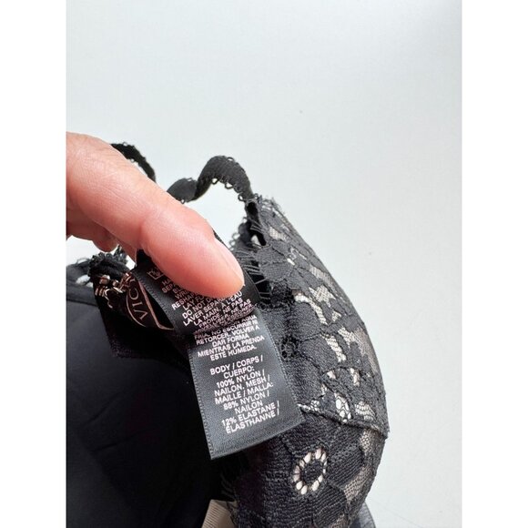 VICTORIA'S SECRET Black Beige Mesh Scalloped Lace Bustier Top, Size 36C - Picture 10 of 11